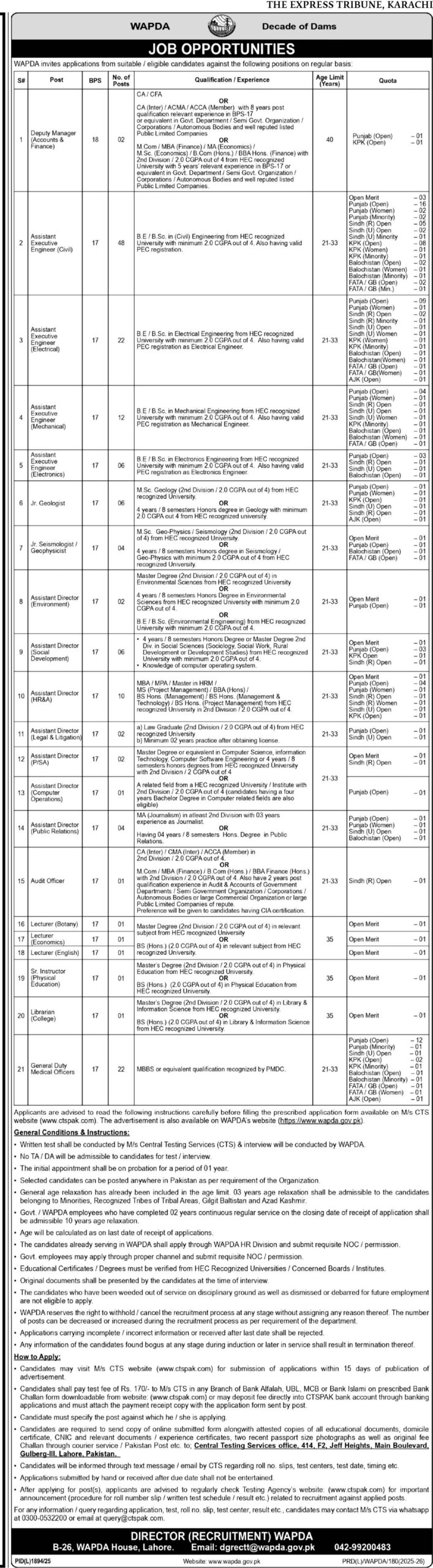 WAPDA Jobs 2026 Advertisement