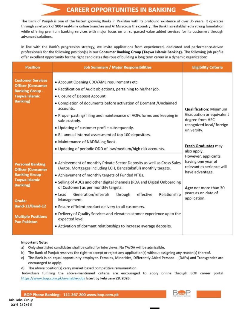 BOP Jobs 2026 Advertisement