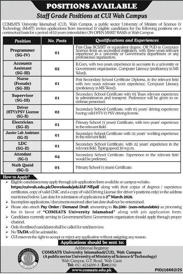 COMSATS University Islamabad Jobs 2026 Advertisement