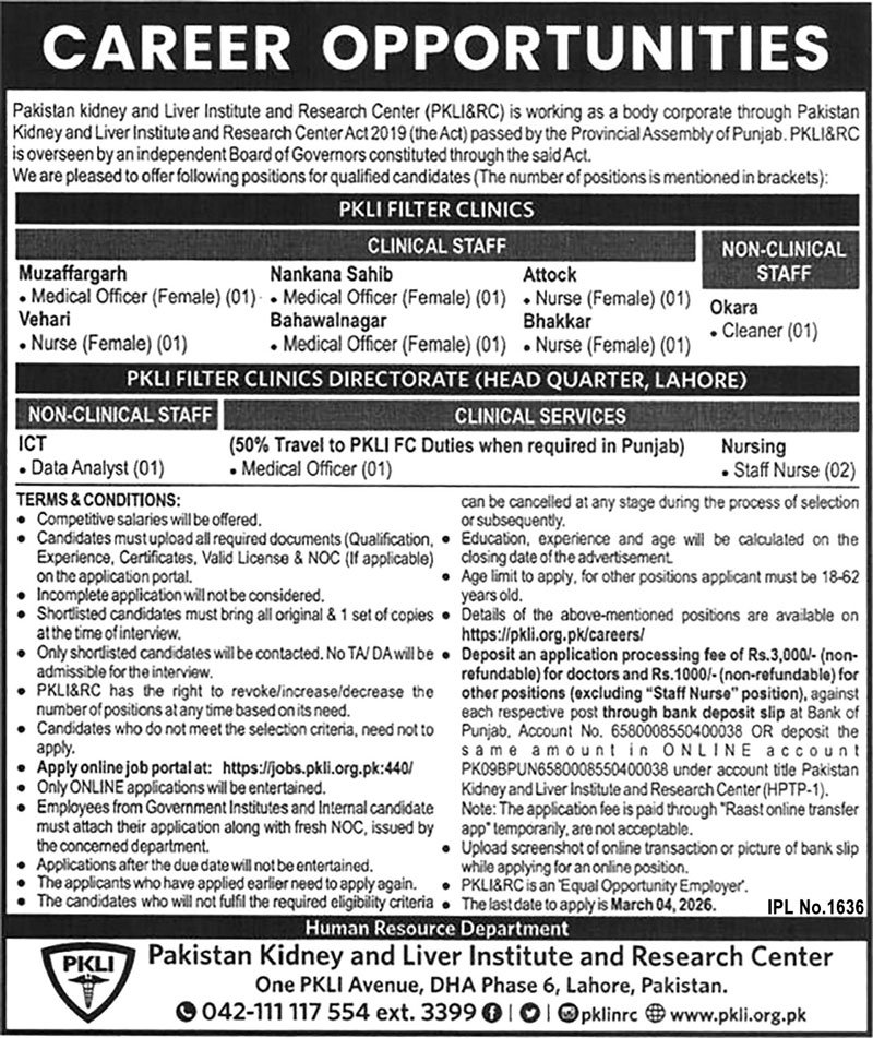 PKLI Jobs 2026 Advertisement