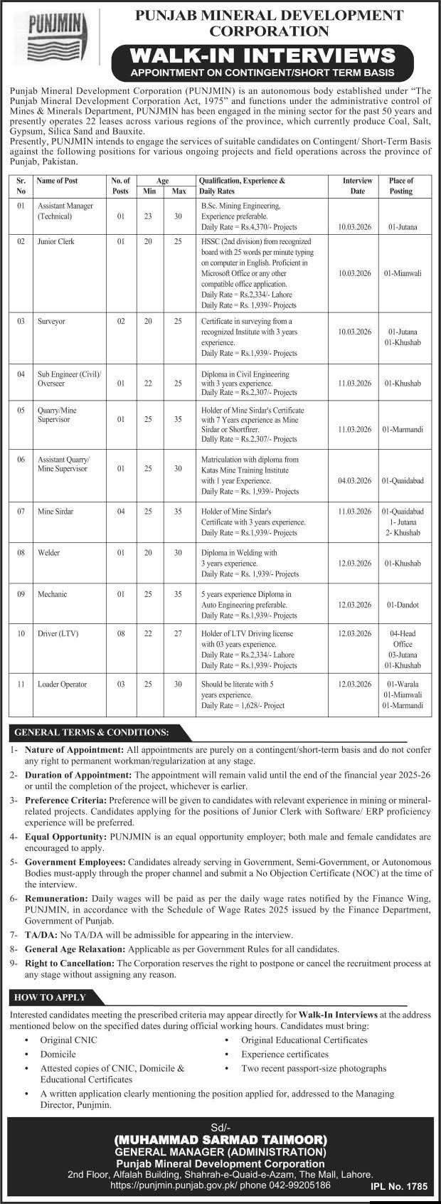 Punjab Mineral Development Corporation Jobs 2026 Advertisement